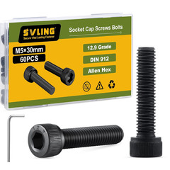 M5-0.8 X 30Mm Bolt, 60PCS M5 Hex Socket Head Cap Screws Bolts, 12.9 Grade Alloy