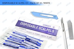 PACK OF 10 STERILIZED DISPOSABLE SCALPELS #21-SINGLE USE – DISSECTING, SURGICAL