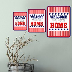 Portrait Round Plus Stars, Stripes, and Proud: Welcome to Our Home Sign