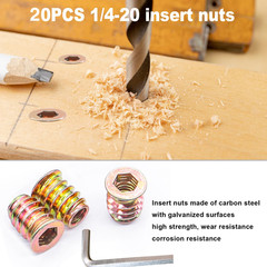 25 Sets 1/4-20 Threaded Inserts for Wood with 1-5/32 Inch Screws Furniture Kit