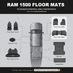 Aomsazto Floor Mats For 2013-2018 Dodge Ram 1500/2500/3500 Crew Cab All Weather
