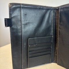 Vtg FRANKLIN COVEY Classic Black Full Grain Leather Planner Cover Brass Buckle