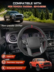 Full Leather Steering Wheel Frame compatible with Toyota Tacoma (2012-2023), …