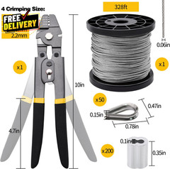 328Ft Wire Rope Crimping Tool Kit, Stainless Steel Wire Rope Cable with Alumi…