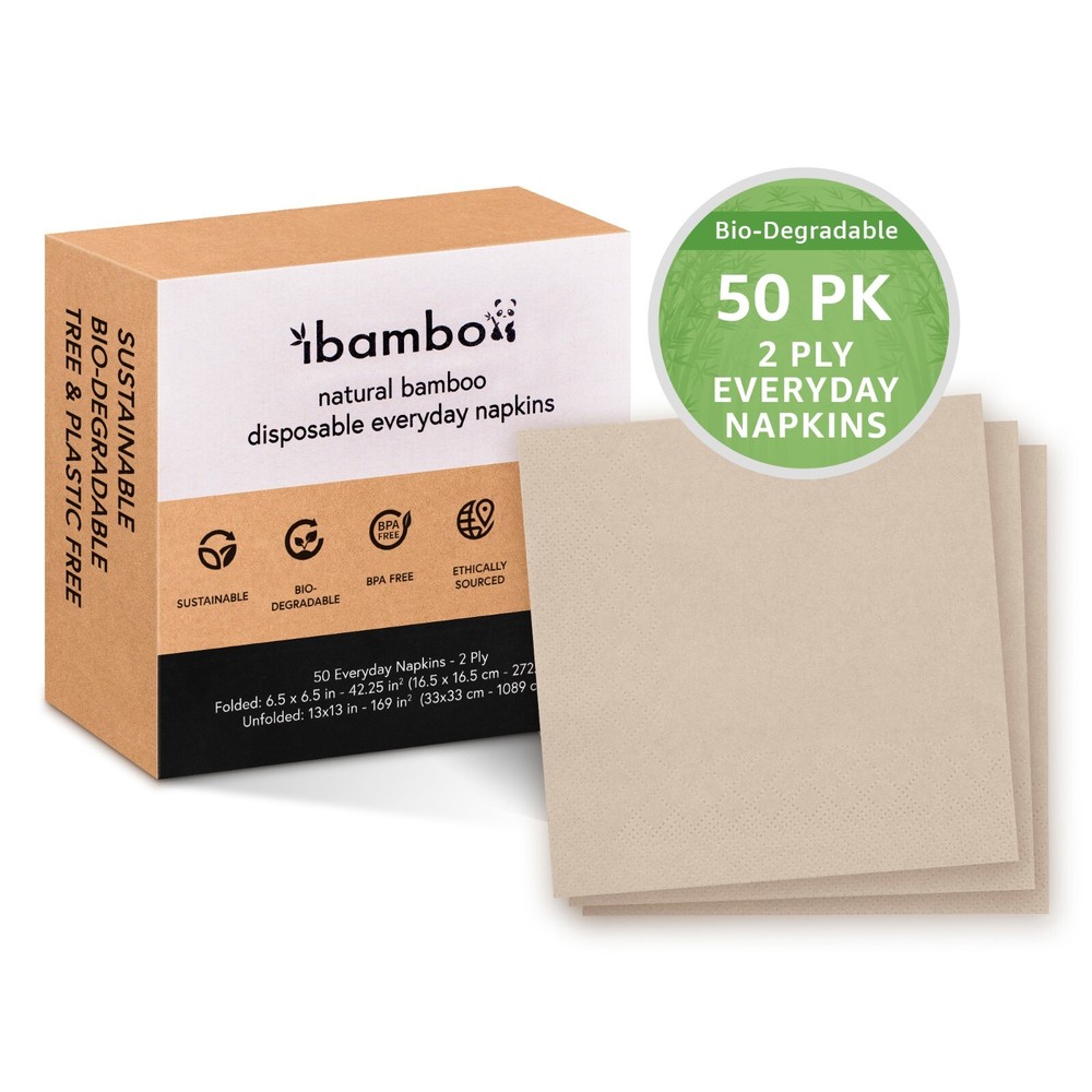 Ibambo 50 Pack Bamboo Everyday Lunch & Dinner Napkins 2Ply Ecofriendly Napkins