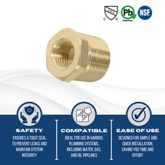 1) 1/2″ MALE X FEMALE 1/4″ NPT PIPE THREAD HEX REDUCER BUSHING – LEAD FREE BRASS