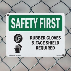 Rubber Gloves & Face Shield Required With Symbol OSHA SAFETY FIRST 5/10 Pack