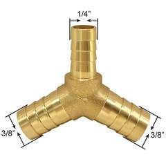 3/8″x3/8″x1/4″ Brass Reducing Y 3-Way Union Hose Barb Fitting for Air Fuel
