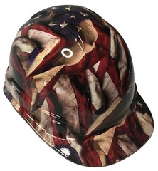 Hydro Dipped Hard Hat Cap Style Respect American Flags High Gloss 6 Point Harnes