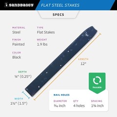 Sandbaggy 12″ Flat Steel Stakes For Concrete Forms With Nail Holes – Reusable