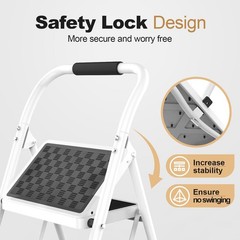 HBTower 3 Step Ladder,3 Stool for Adults Folding 3-Step, White