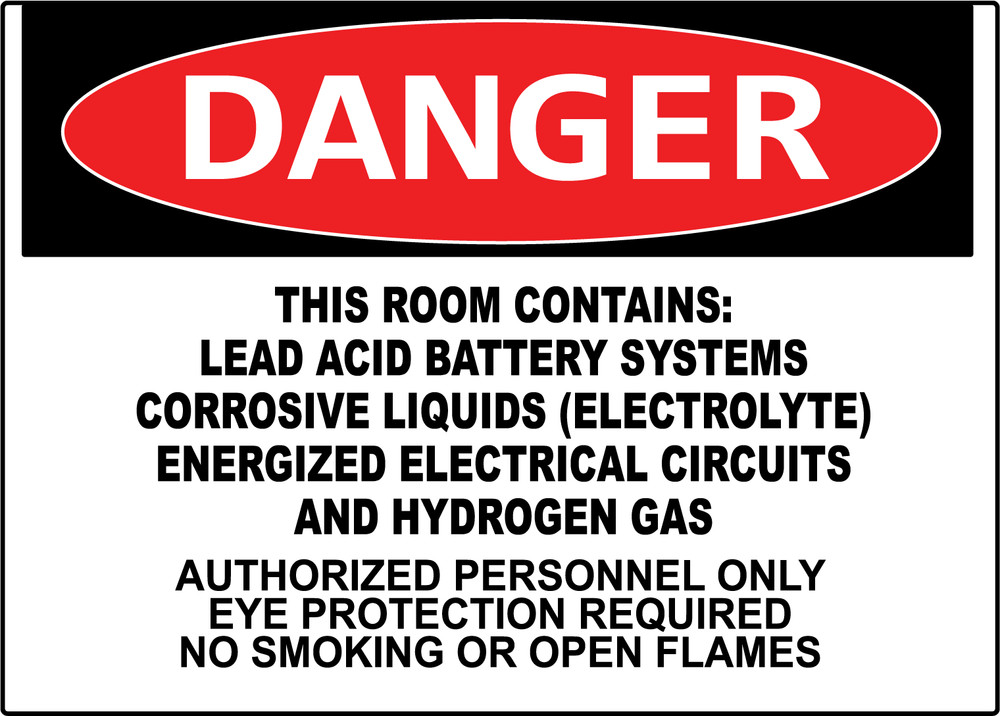 DANGER ROOM CONTAINS LEAD ACID BATTERY | Adhesive Vinyl Sign Decal