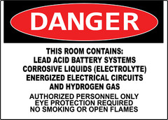 DANGER ROOM CONTAINS LEAD ACID BATTERY | Adhesive Vinyl Sign Decal