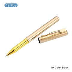 12Pcs 5.7″ 0.5 mm Fine Point Black Ink Gel Pens Roller Ball Pen Gold