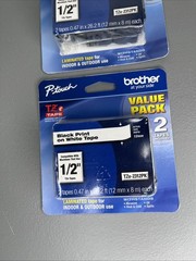 Brother TZe2312PK 1/2 in Black on White Label Tape 2-Pack Thermal 4 Total Tapes