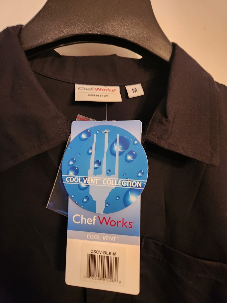 Chef Works Unisex Cool Vent Chefs Shirt Black Medium- Polycotton – Short Sleeve