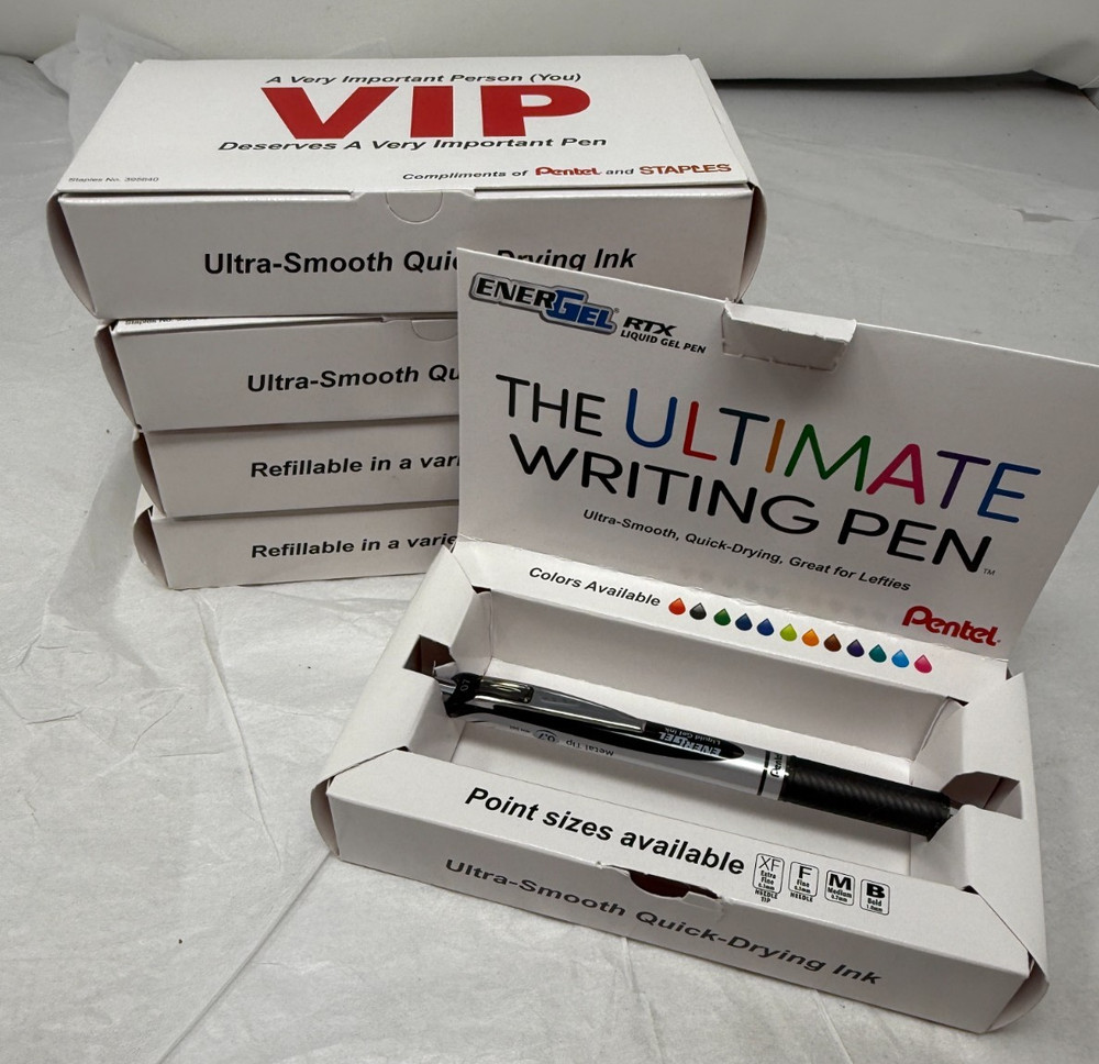New Pentel Energel RTX Liquid Gel Ink Pen .7mm Black In VIP Box Lot of 5 BL77-A
