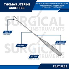 8 Pcs Thomas Uterine Curettes Set 11″ OB/Gynecology Instruments German Grade