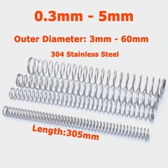 304 Stainless Steel Compression Pressure Spring Wire Dia 0.3mm-5mm Length 305mm