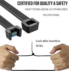 100 Black 7.4″ inch Wire Cable Zip Ties Nylon Tie Wraps 50lb USA Made Heavy Duty