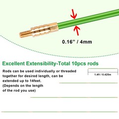 14′ Wire Fishing Tool Fish Tape Cable Rods, Green Wire Puller with 5 Attachments