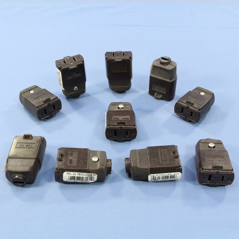 10 Leviton Brown Straight Blade Polarized Connector Plugs NEMA 1-15 15A 125V 102