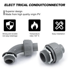 1 inch Liquid Tight Connector PVC Flexible 1inch 20Pack(180D+90D), grey