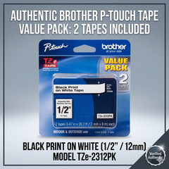 NEW Brother TZe-2312PK P-Touch Label Tape Black on White 1/2″ 12mm Value 2 Pack