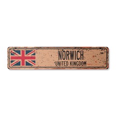 NORWICH UNITED KINGDOM Vintage Street Sign British Britons Brits flag city rust