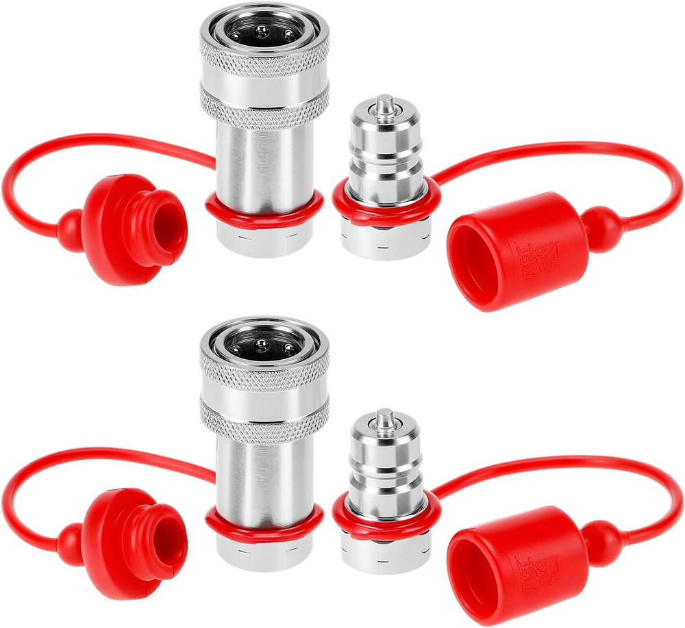 2 Pack 3/8” NPT Hydraulic Quick Connect Couplers 4000 PSI 3/8 Body Steel Set ISO