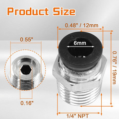 10 Pcs Push to Connect Fittings 6 mm Tube OD x 1/4 In NPT Thread, Male Straight