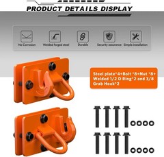 Forged Steel Bolt-On Tractor Bucket Hooks with Backer Plate – Orange, 2 Pack