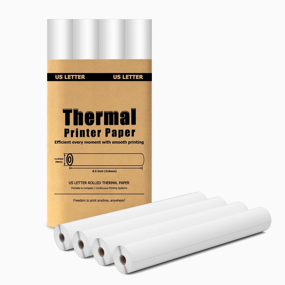 4 Rolls Thermal Paper 8.5’’ x 11’’ for Portable Printer, Compatible with D