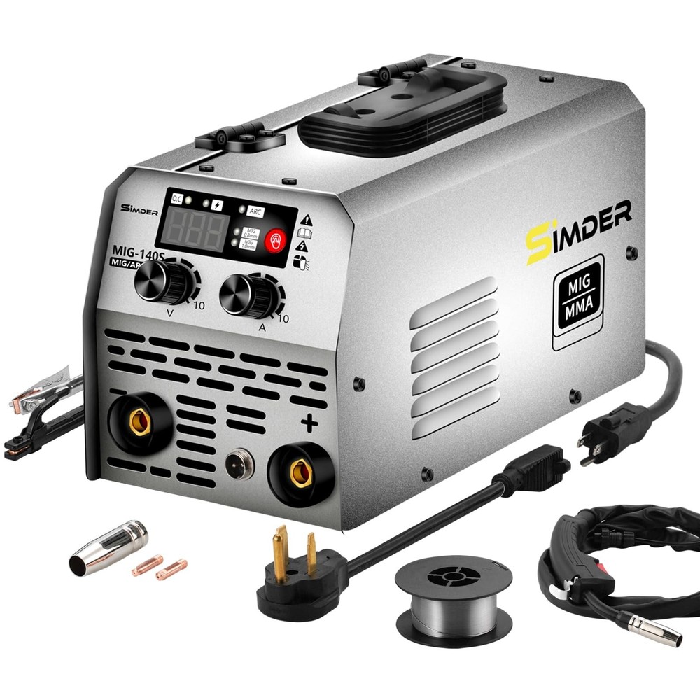 SIMDER MIG Welder 140A Flux Core Welder MIG/Stick 2 in 1 Welding Machine Gasl…