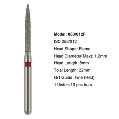 Dental Diamond Burs Flame FG 863/012F Fine Bur High Speed Friction Grip Burr