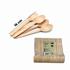 100 Organic Wooden Spoons 16cm | Disposable Cutlery for Party & Catering | Compostable