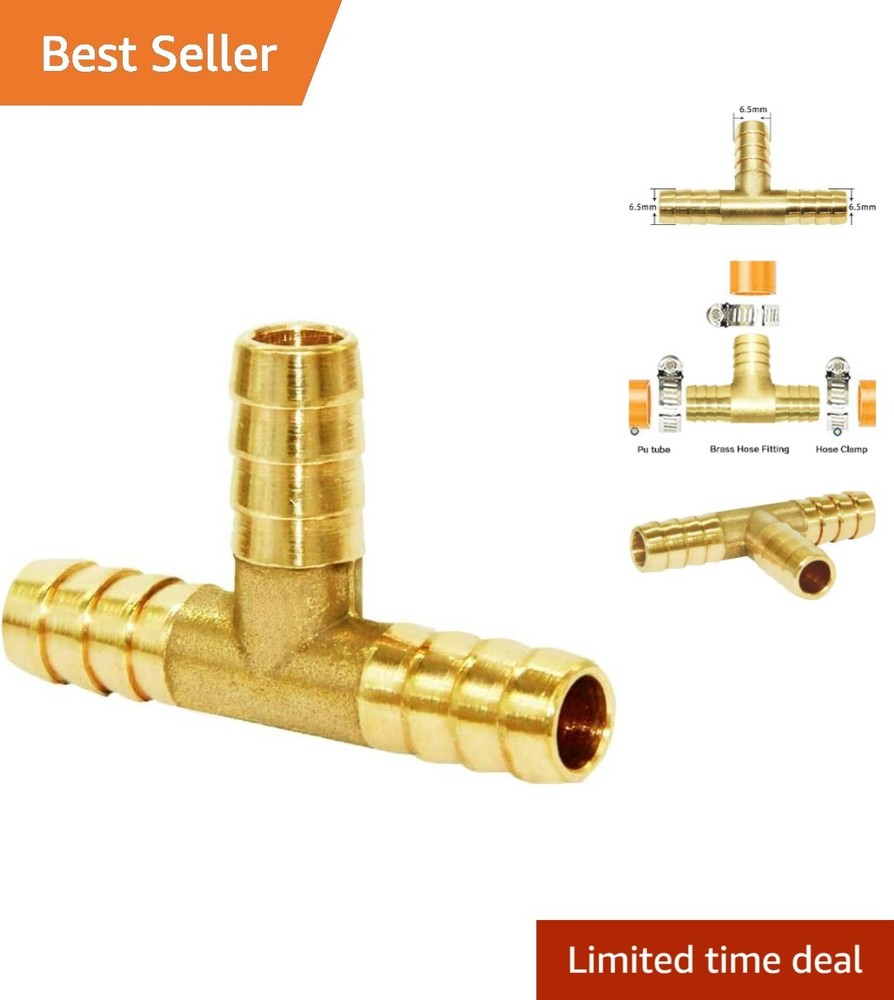 1/4″ T-Shaped Brass Hose Fitting – Easy Connect 3-Way Union for Water/Fuel/Air