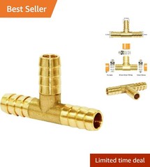 1/4″ T-Shaped Brass Hose Fitting – Easy Connect 3-Way Union for Water/Fuel/Air