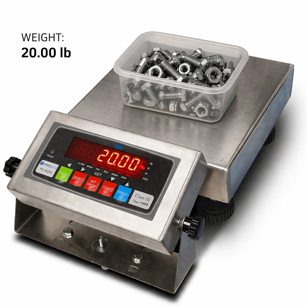 Prime Scales 9″x9″ Bench Scale 20lb x 0.005 lb Stainless Steel Washdown NEW