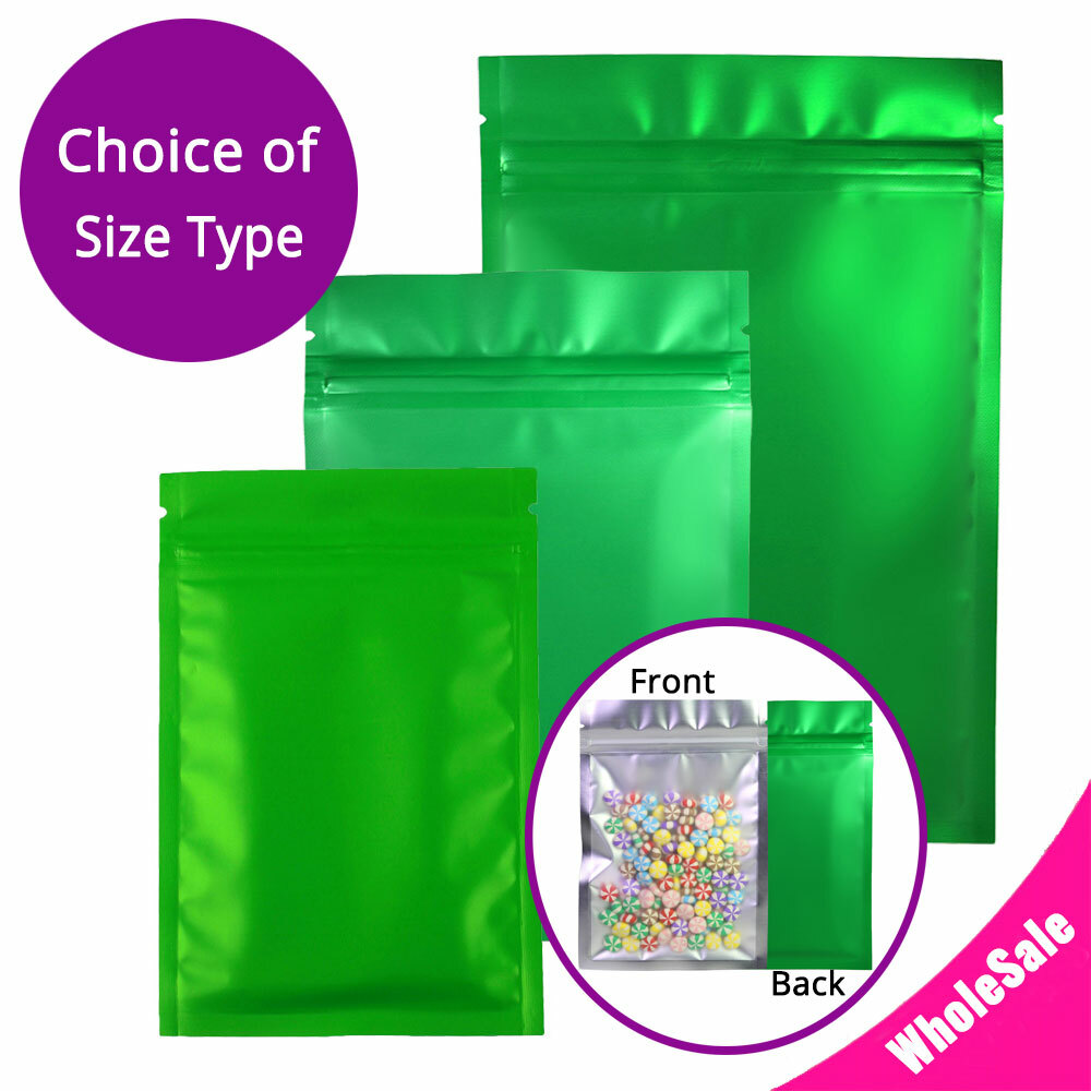 Assorted Size Clear Front Green Back Matte Foil Mylar Zip Lock Pouch Bag G04
