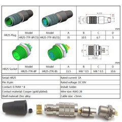 HR25-7TP-8S Female plug Cable Mount Connector, 8 Contacts, Miniature Connector