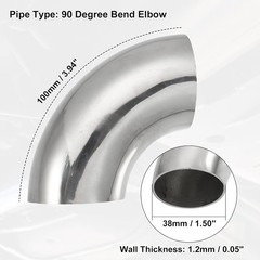 2pcs OD 1.5 Inch 90 Degree 1.2mm Thickness Mandrel Bend Elbow SS304 Size: 1.5