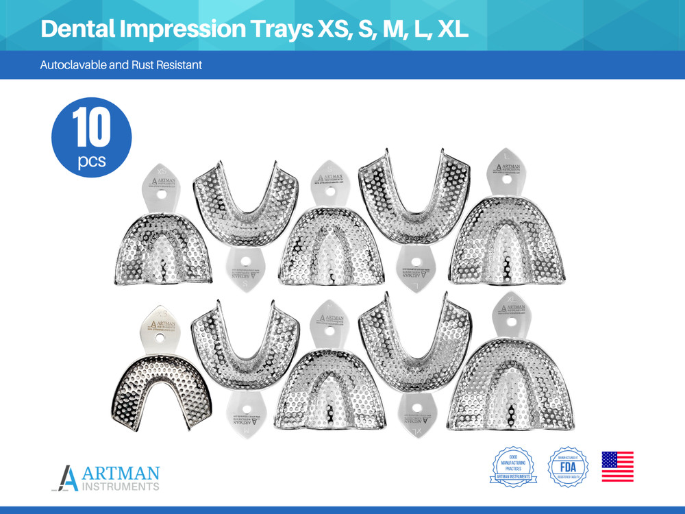 Dental Impression Trays XS, S,M, L, XL 10 pcs ARTMAN