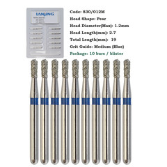 Dental Diamond Burs 330 Pear 830/010C 830/008M Medium Coarse Grit FG High Speed