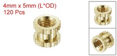 M3 x 4mm(L) x 5mm(OD) Female Thread Brass Knurled Threaded Insert, 120Pcs