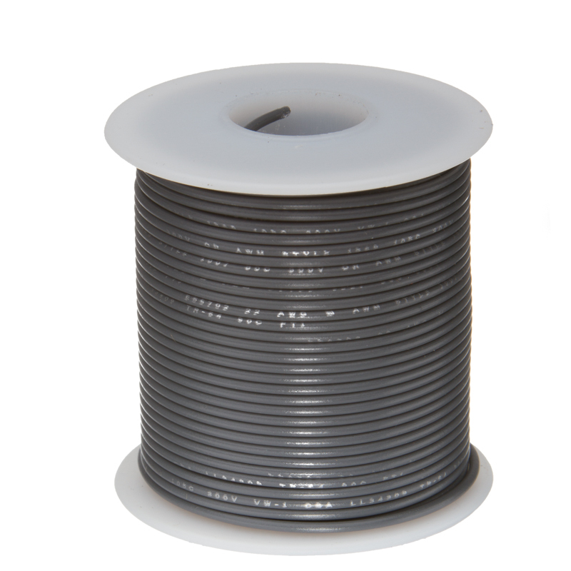 22 AWG Gauge Solid Hook Up Wire Gray 100 ft 0.0253″ UL1007 300 Volts