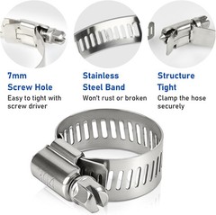 Hose Clamp 1 1/4 Inch, 10 Pieces Stainless Steel Hose Clamps for 3/4″ to 1-1/…