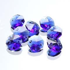 100Pcs 14mm Crystal Octagon Beads, 2-Hole Glass Suncatcher Beads, Blue
