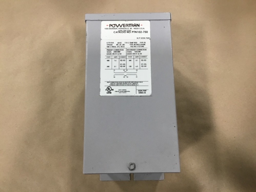 Powertran PTN102-750 Transformer 1ph 0.75 kva 480/240 HV 240/120 #910DKJ105