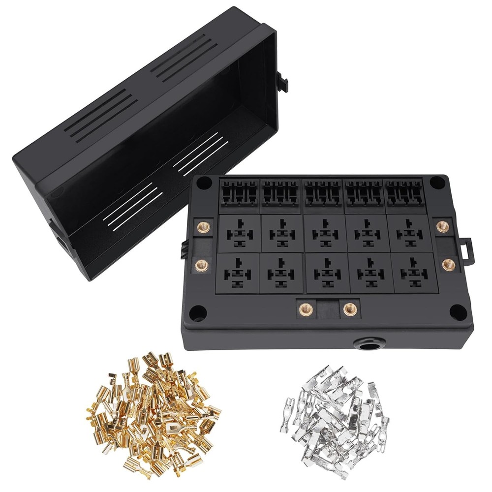 12V Fuse Relay Box, 10 Slots Relay Holder 15 Slots ATC/ATO Fuse Holder, Universa